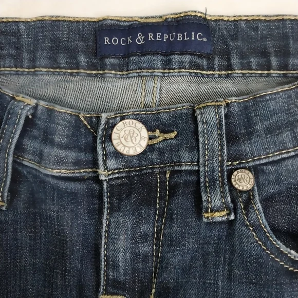 Rock & Republic Jeans Womens Berlin Low Rise Straight Dark Wash Denim sz 6p - Picture 3 of 13